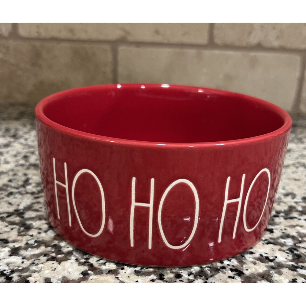 New Rae Dunn Pet Dog‎ Bowl Red HO HO HO Christmas Medium 6"